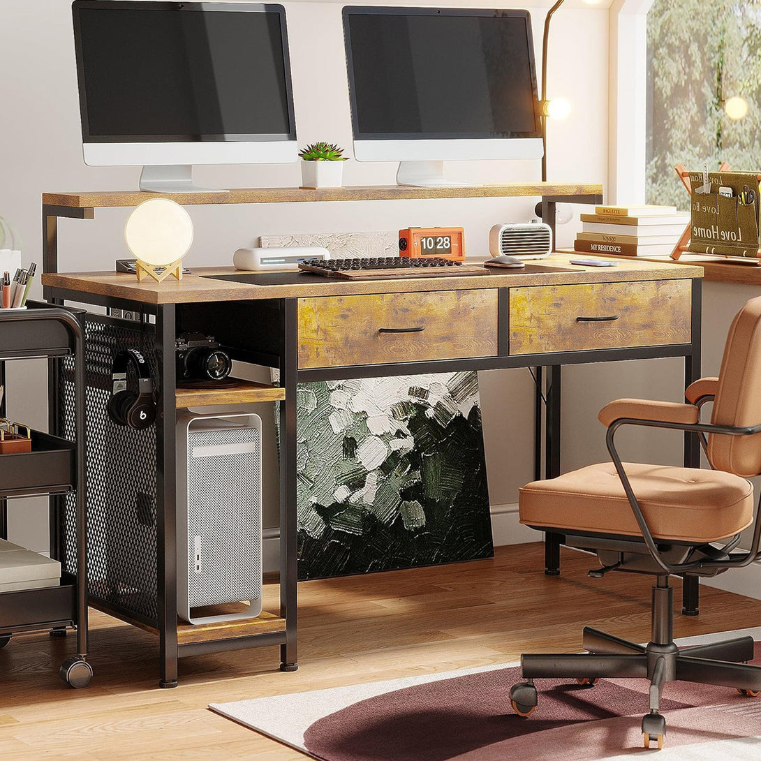 Emilio 120cm Computer Desk with 2 Drawers - Rustic Brown