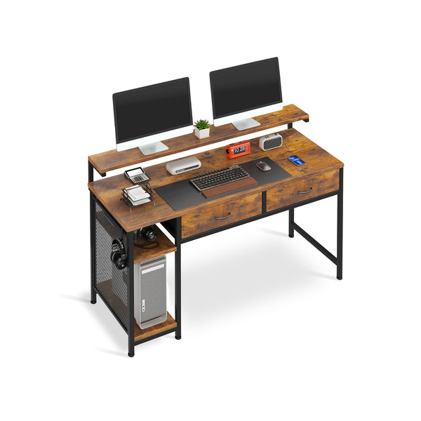 Emilio 138cm Computer Desk with 2 Drawers - Rustic Brown