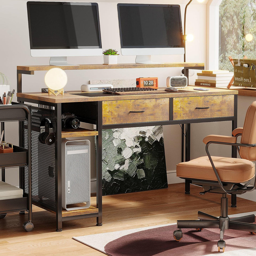 Emilio 138cm Computer Desk with 2 Drawers - Rustic Brown