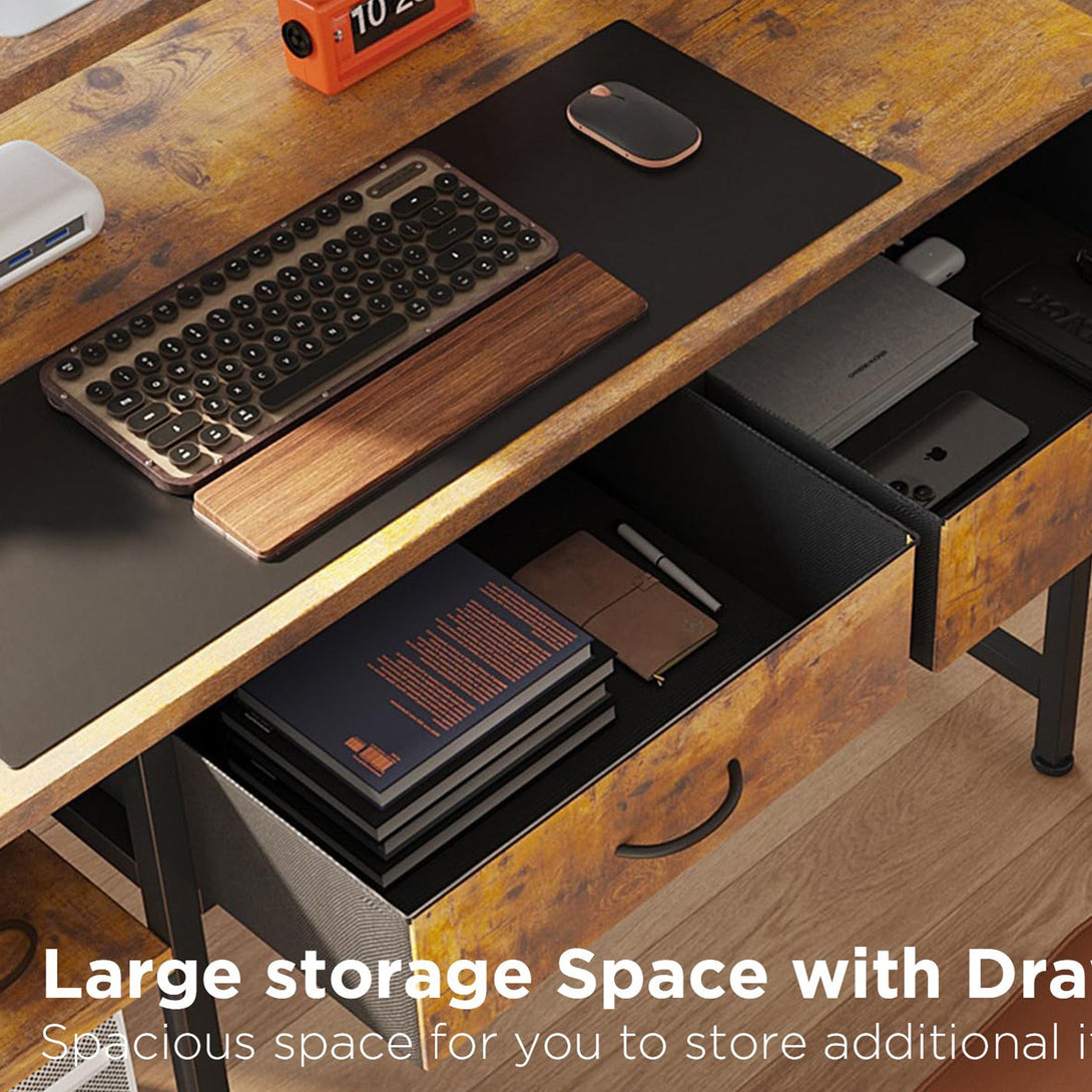 Emilio 138cm Computer Desk with 2 Drawers - Rustic Brown