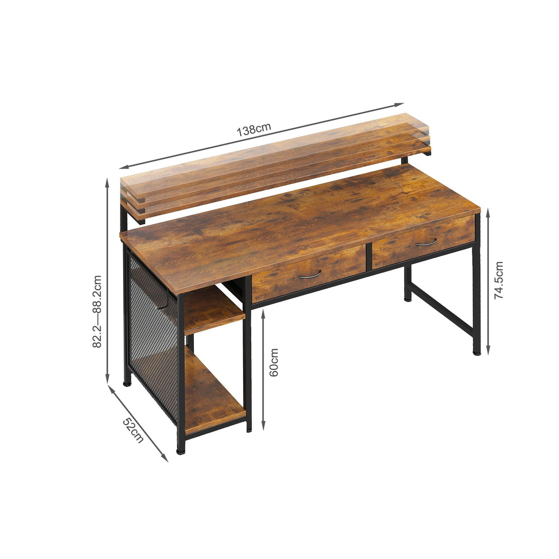 Emilio 138cm Computer Desk with 2 Drawers - Rustic Brown