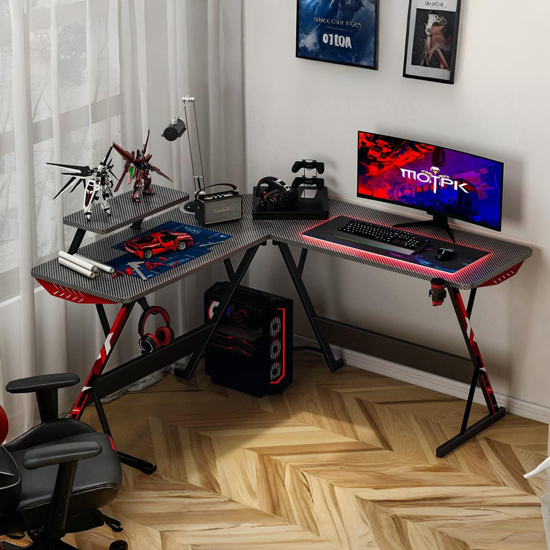 Grant Gaming Corner Desk with Monitor Stand - Carbon Black
