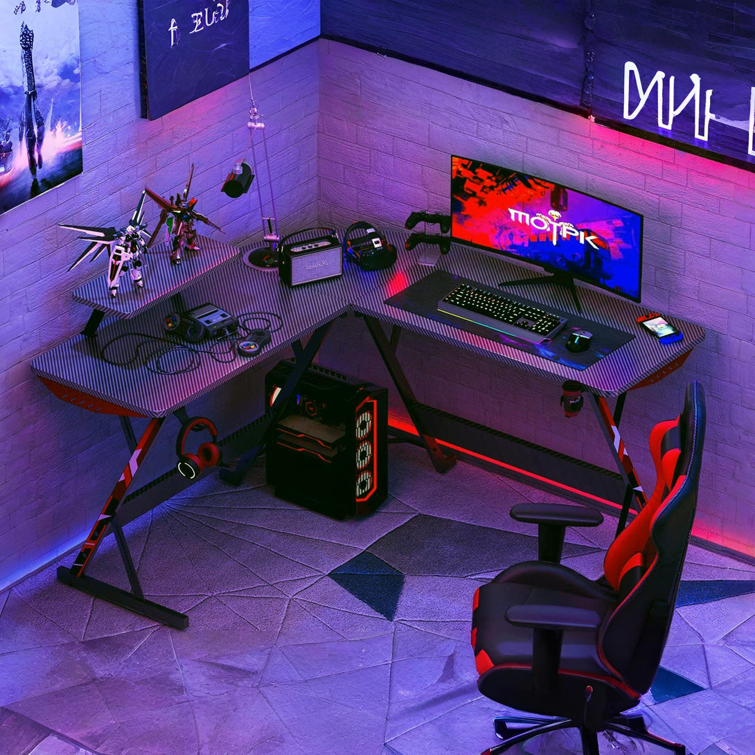 Grant Gaming Corner Desk with Monitor Stand - Carbon Black