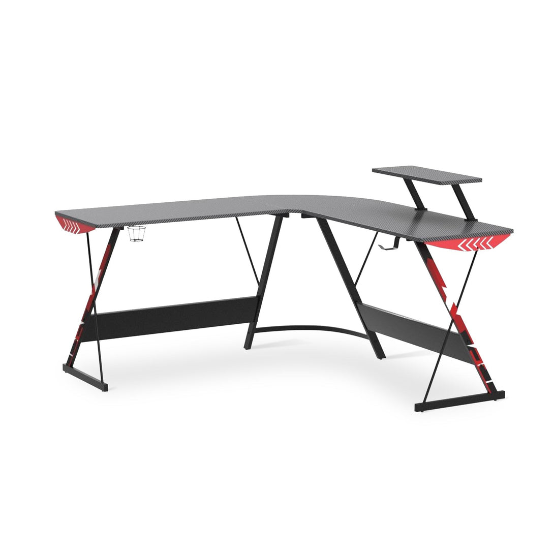 Grant Gaming Corner Desk with Monitor Stand - Carbon Black
