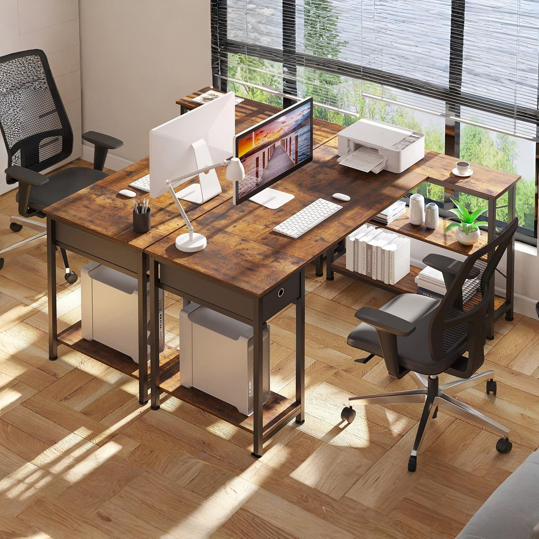 Simon Computer Corner Desk with Bookshelf - Rustic Brown