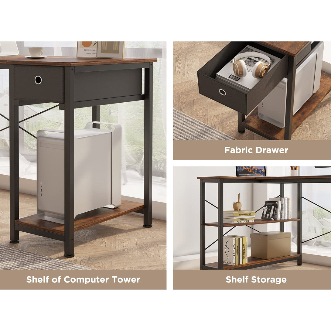 Simon Computer Corner Desk with Bookshelf - Rustic Brown