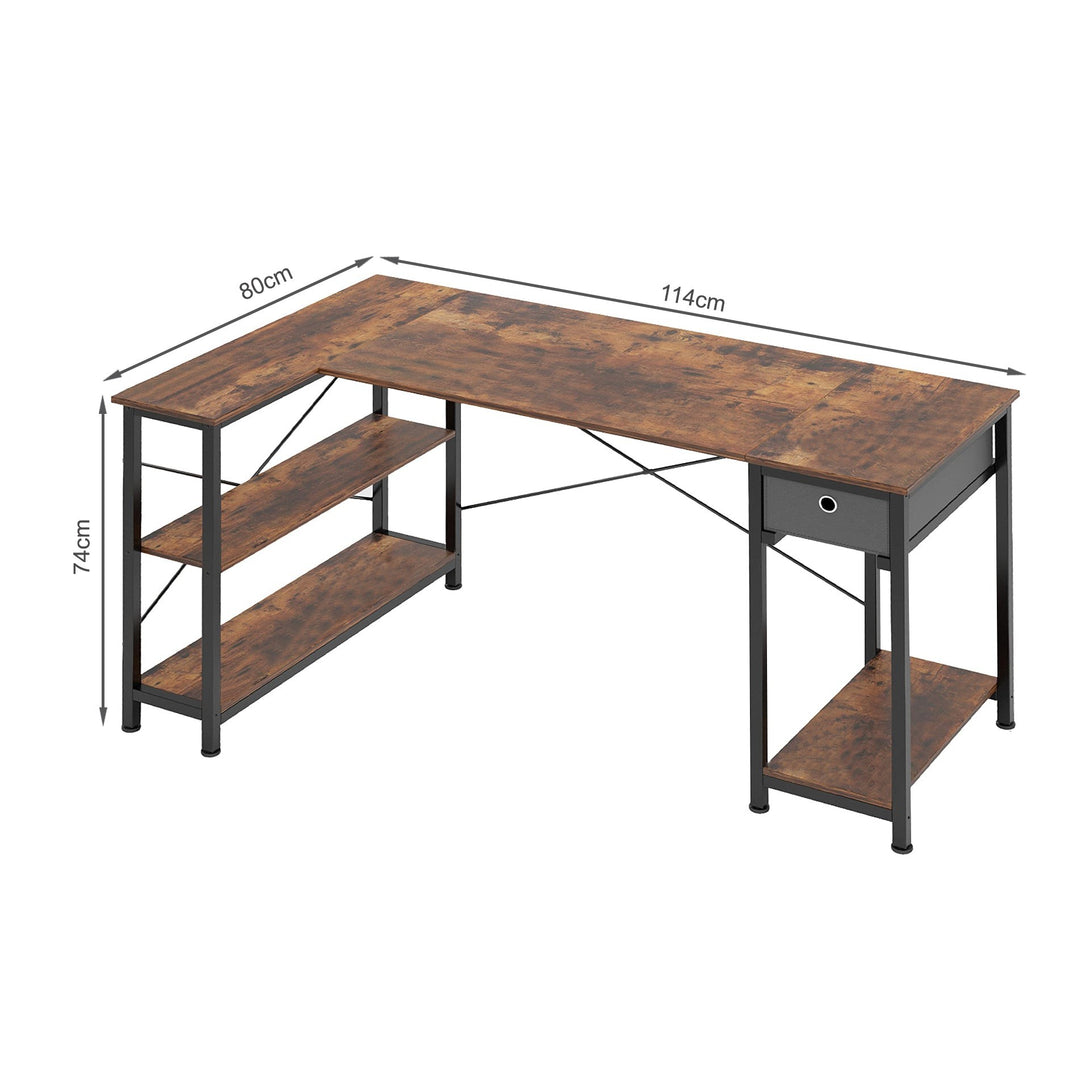 Simon Computer Corner Desk with Bookshelf - Rustic Brown