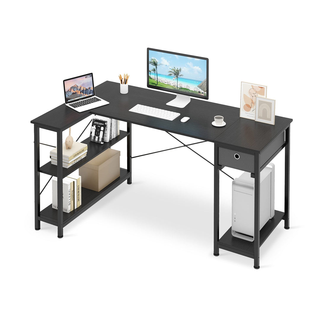 Simon Computer Corner Desk with Bookshelf - Black