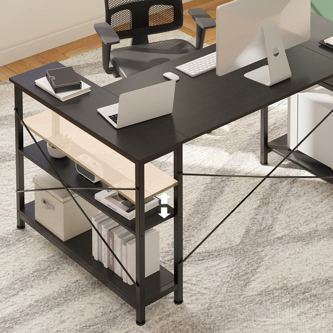 Simon Computer Corner Desk with Bookshelf - Black