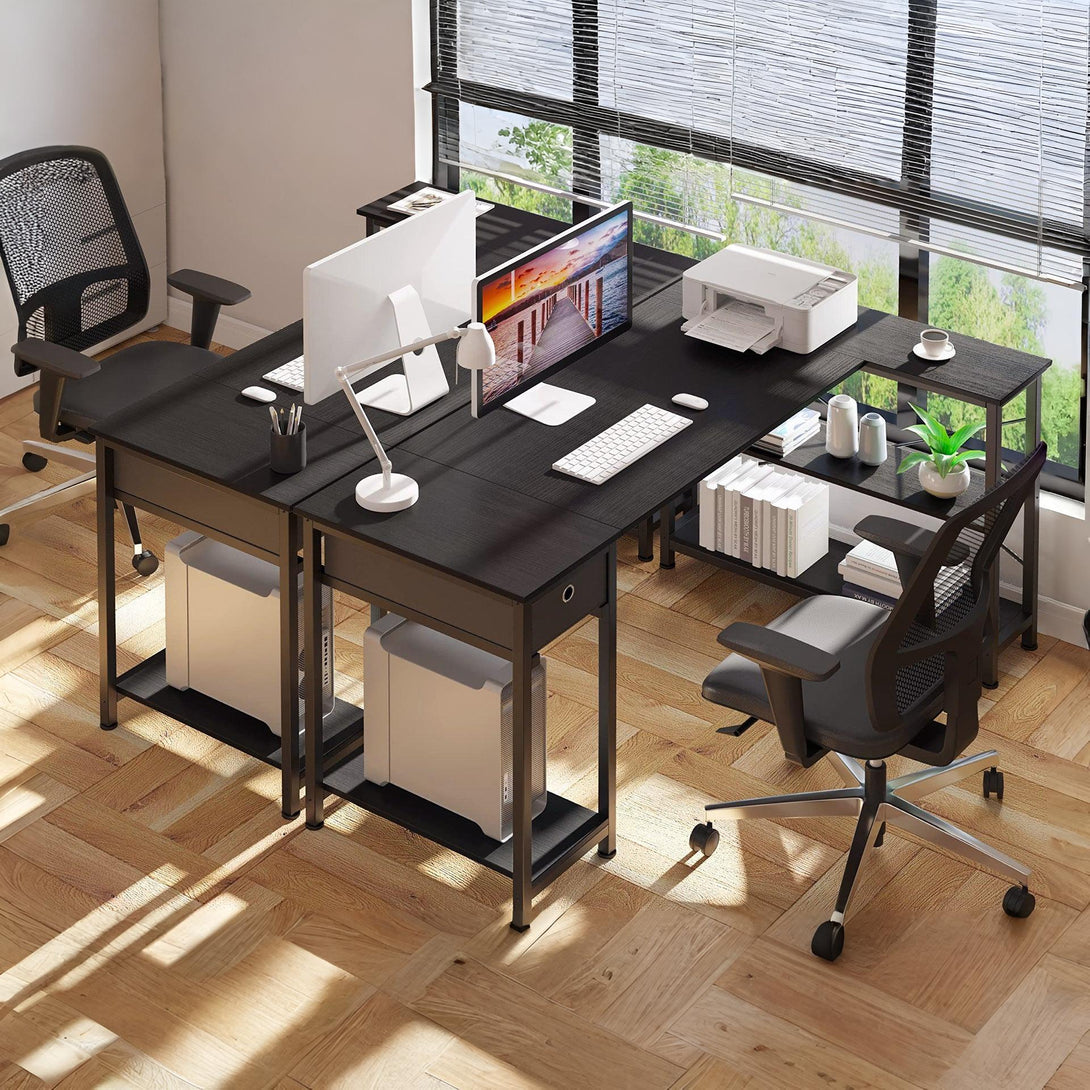 Simon Computer Corner Desk with Bookshelf - Black