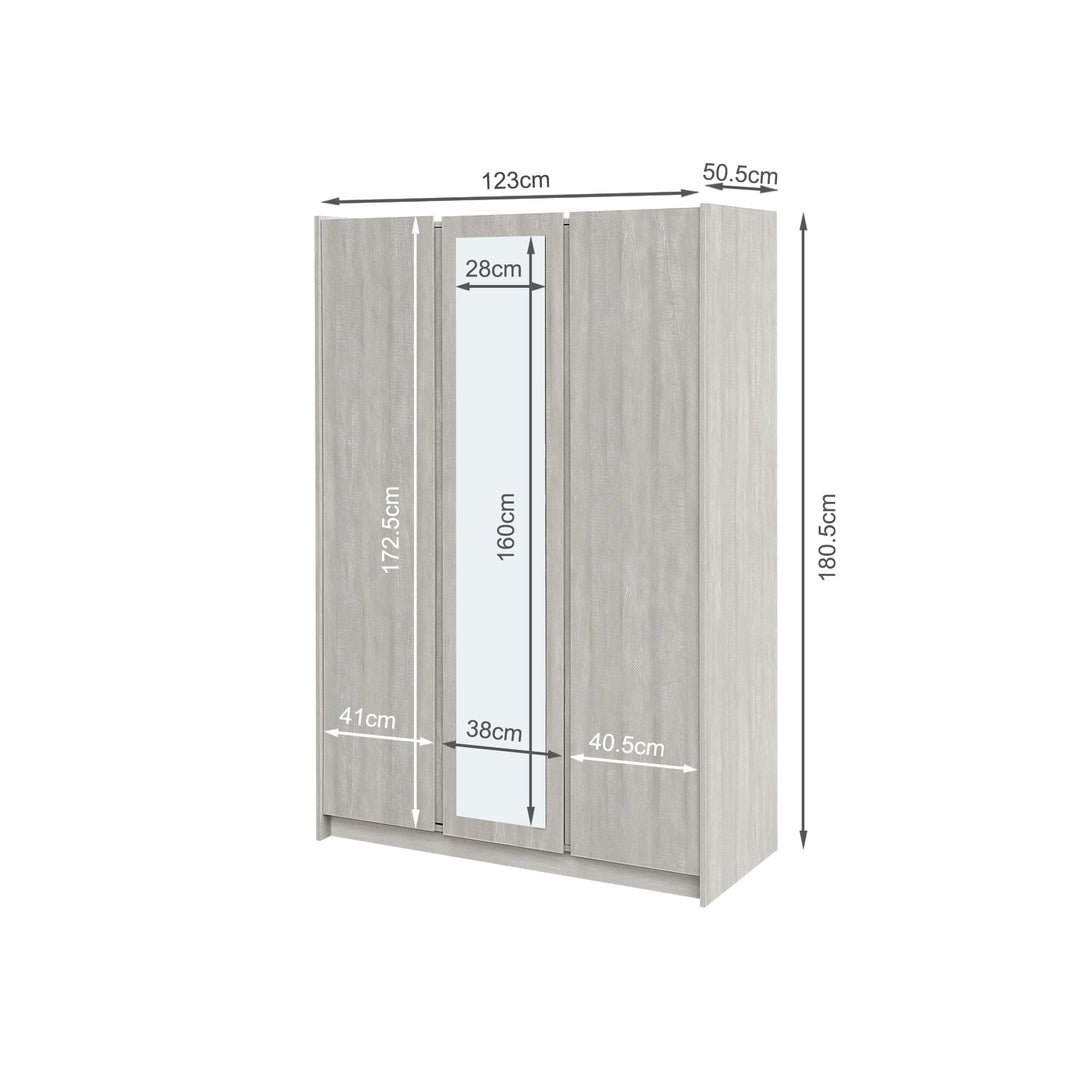 Ashton 3 Door Wardrobe with Mirror - Grey Oak
