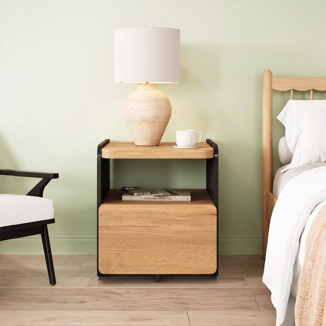 Dorian Bedside Table - Walnut + Black
