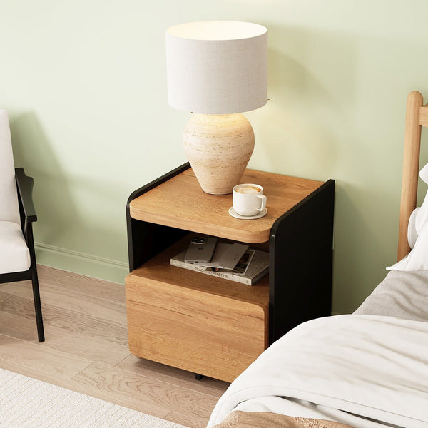 Dorian Bedside Table - Walnut + Black