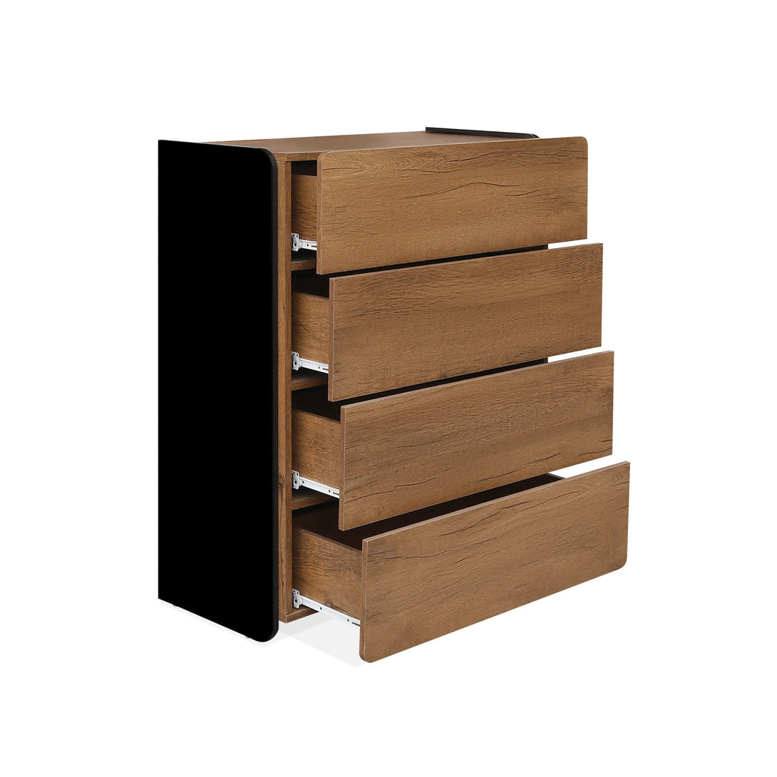 Dorian 4 Drawers Tallboy - Walnut + Black