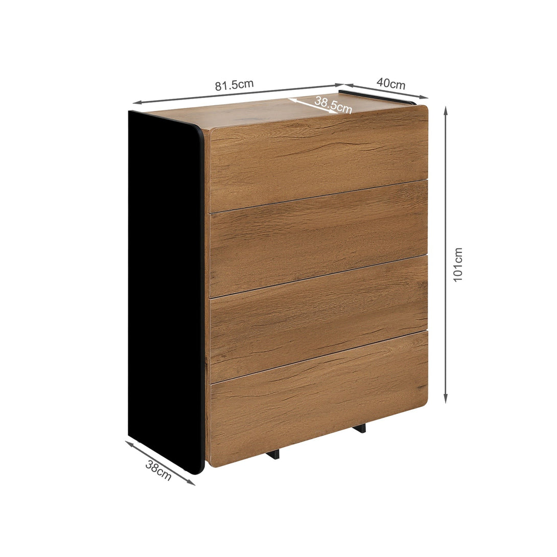 Dorian 4 Drawers Tallboy - Walnut + Black