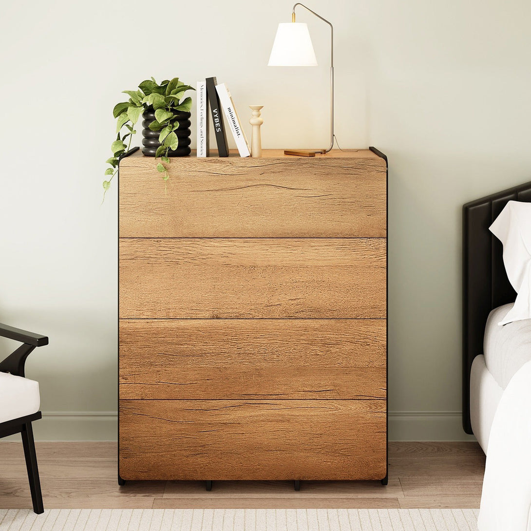 Dorian 4 Drawers Tallboy - Walnut + Black