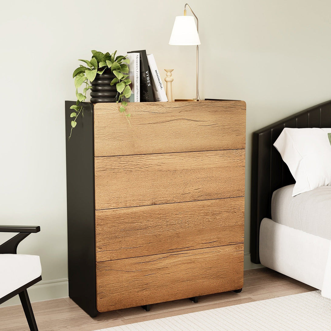 Dorian 4 Drawers Tallboy - Walnut + Black