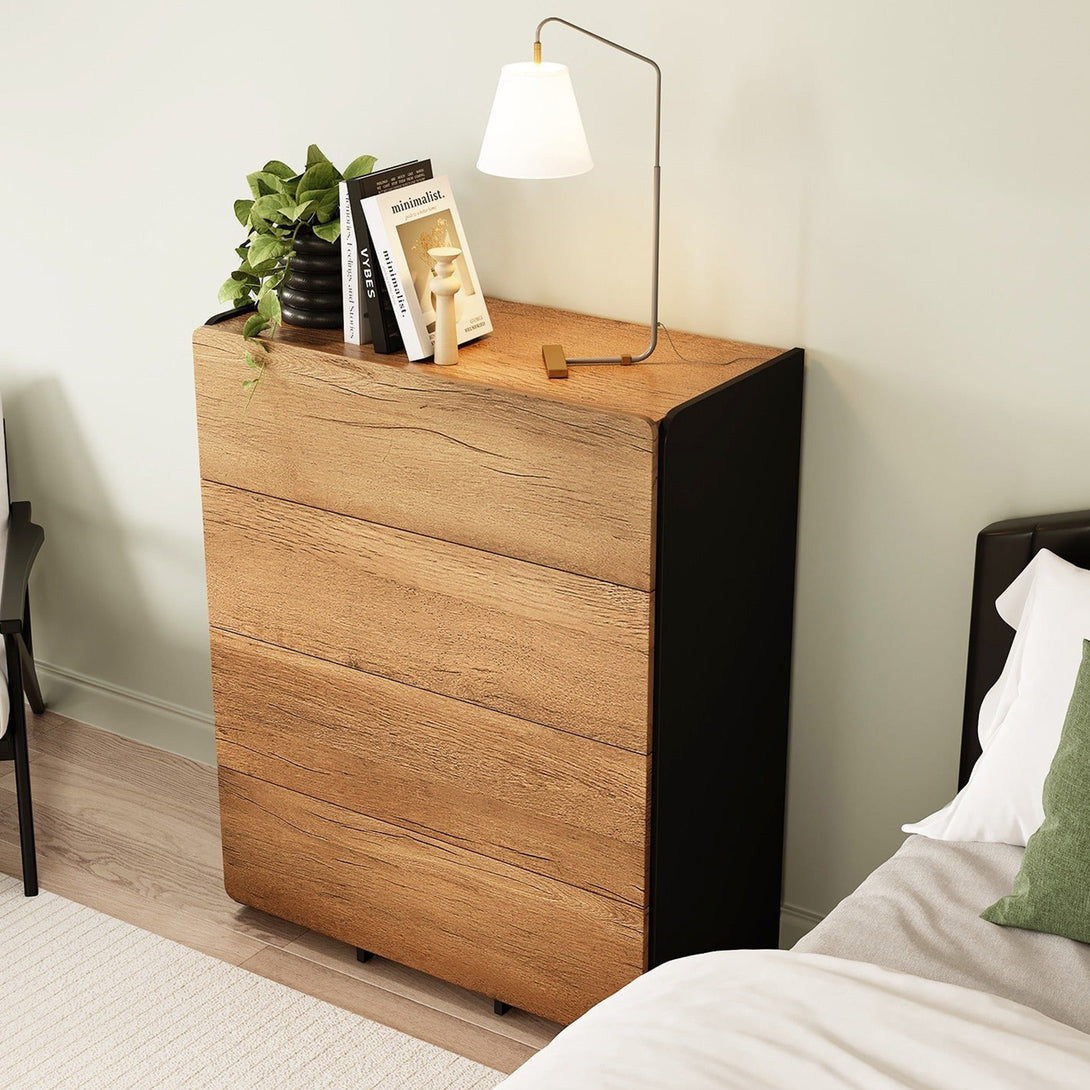Dorian 4 Drawers Tallboy - Walnut + Black