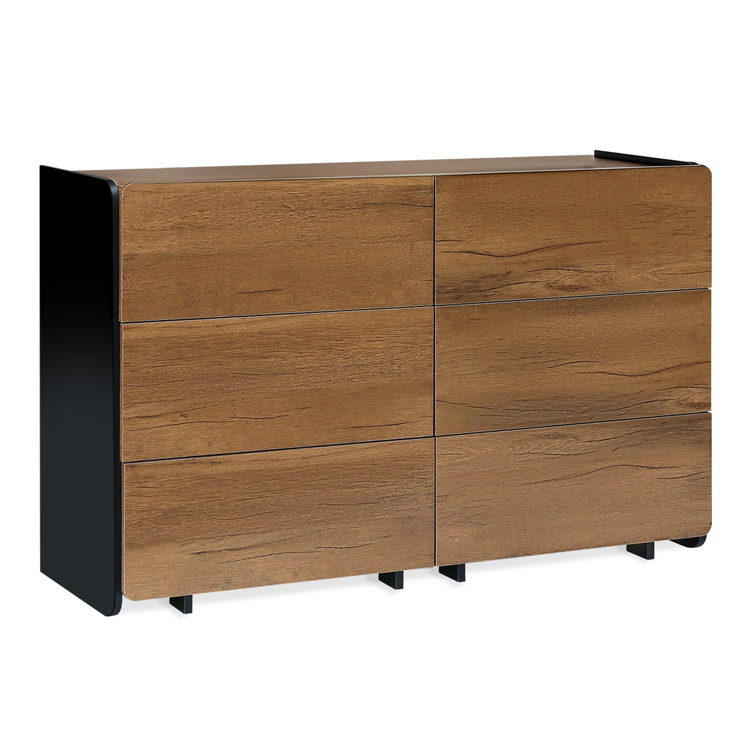 Dorian 6 Drawers Lowboy - Walnut + Black