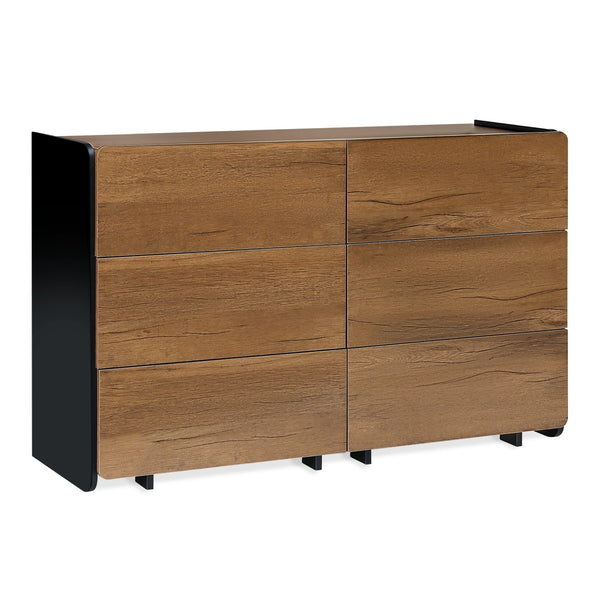 Dorian 6 Drawers Lowboy - Walnut + Black