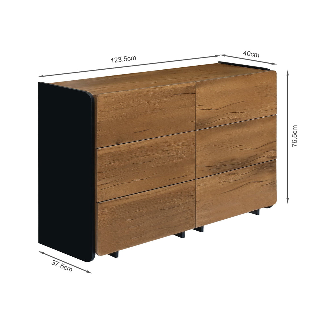 Dorian 6 Drawers Lowboy - Walnut + Black