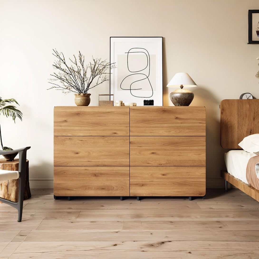 Dorian 6 Drawers Lowboy - Walnut + Black