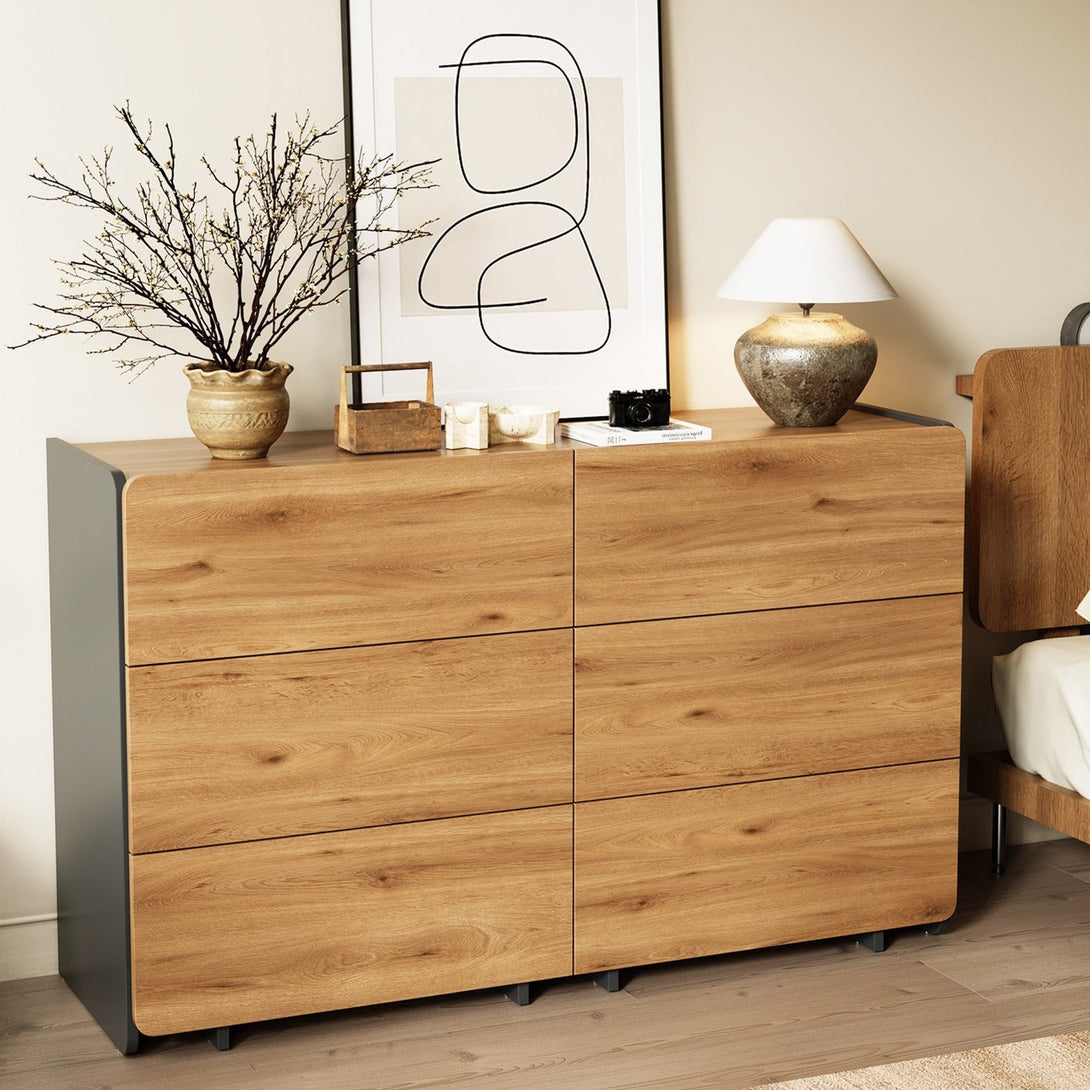 Dorian 6 Drawers Lowboy - Walnut + Black