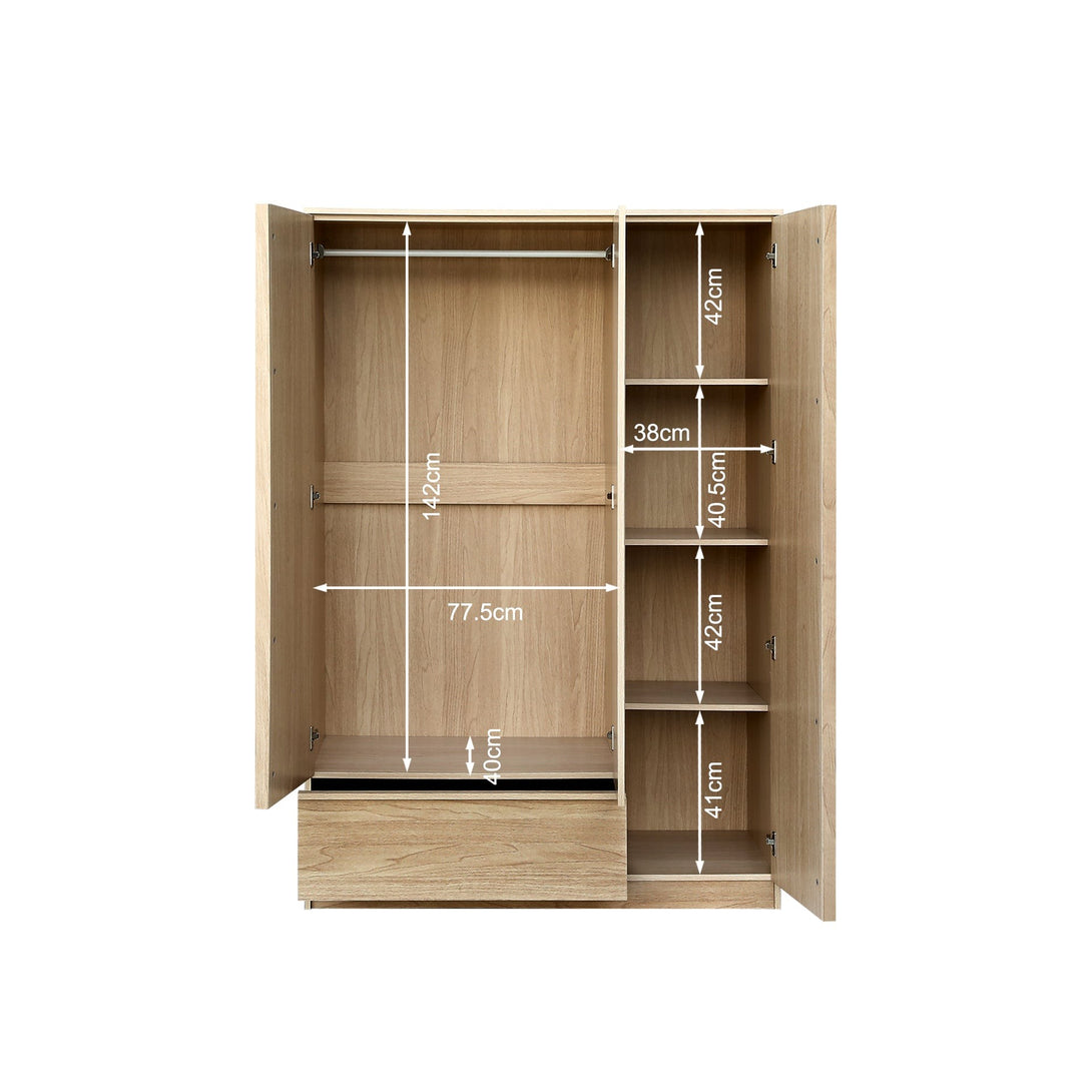 Benny 3 Door Wardrobe with Drawer - Light Teak