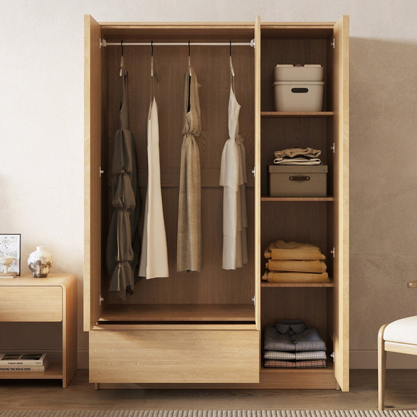 Benny 3 Door Wardrobe with Drawer - Light Teak