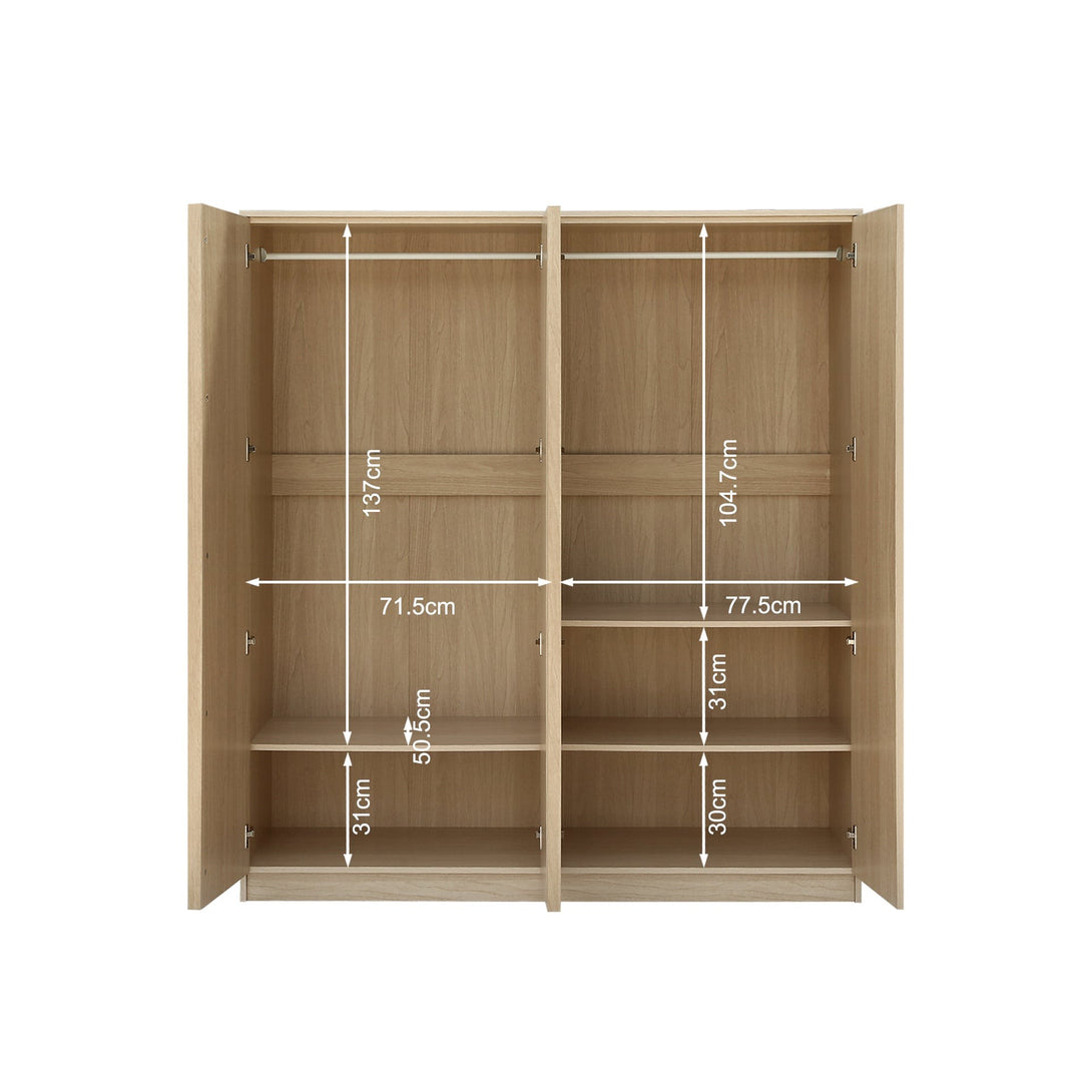 Benny 4 Door Wardrobe - Light Teak