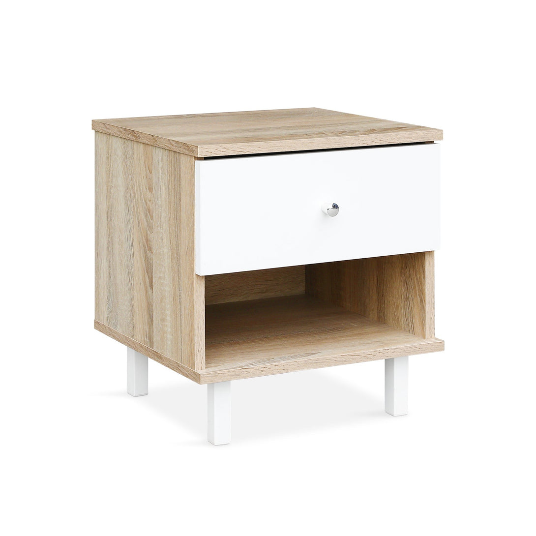 Ellis Bedside Table - Oak + White
