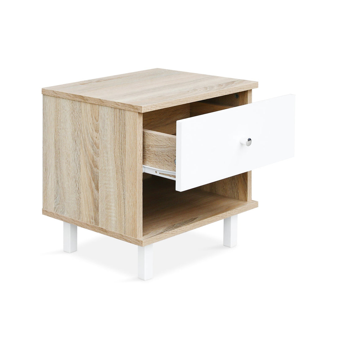 Ellis Bedside Table - Oak + White
