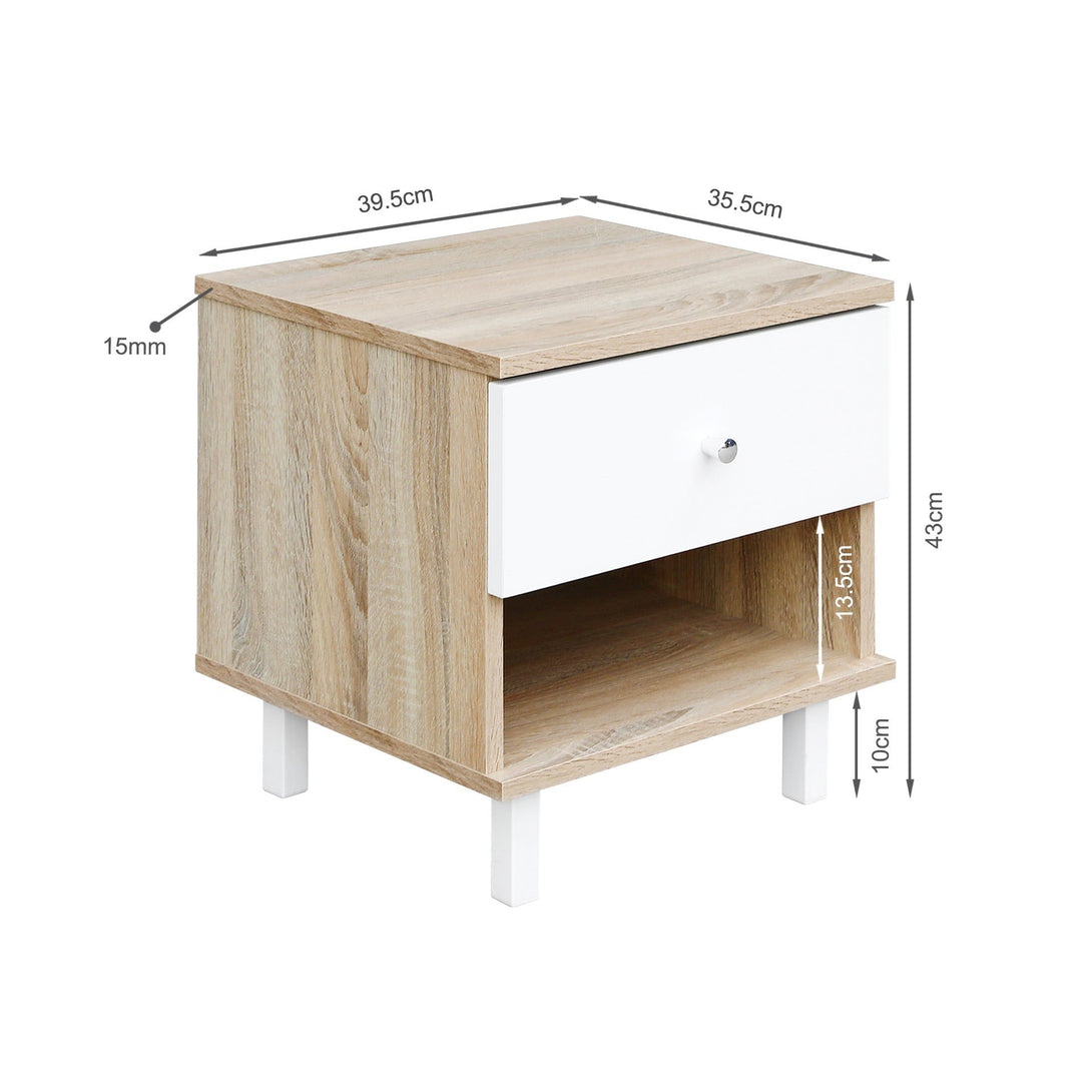 Ellis Bedside Table - Oak + White