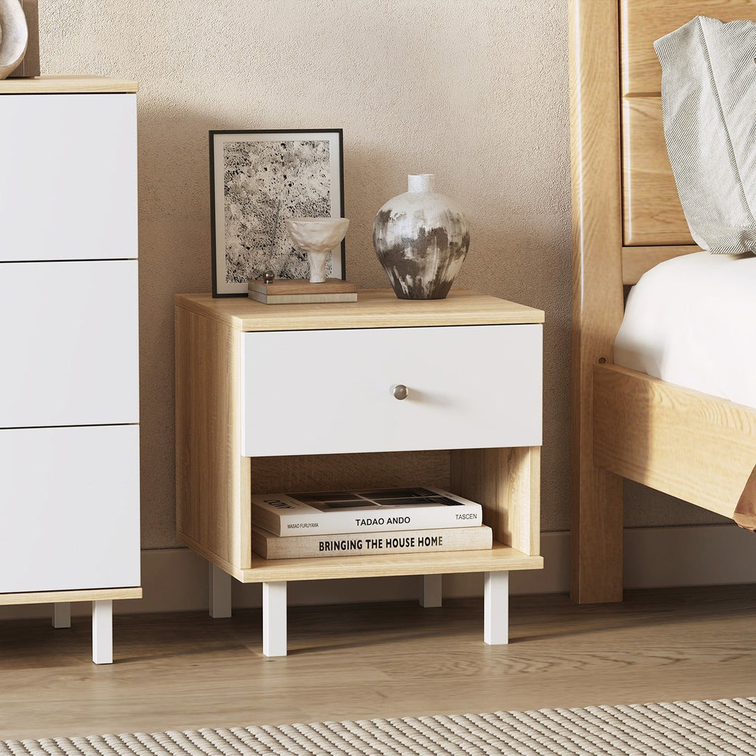 Ellis Bedside Table - Oak + White