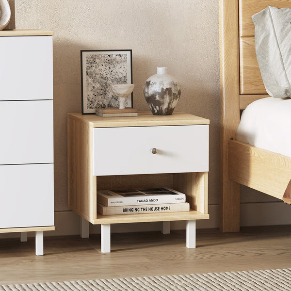 Ellis Bedside Table - Oak + White