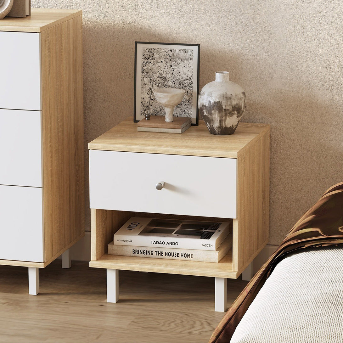 Ellis Bedside Table - Oak + White
