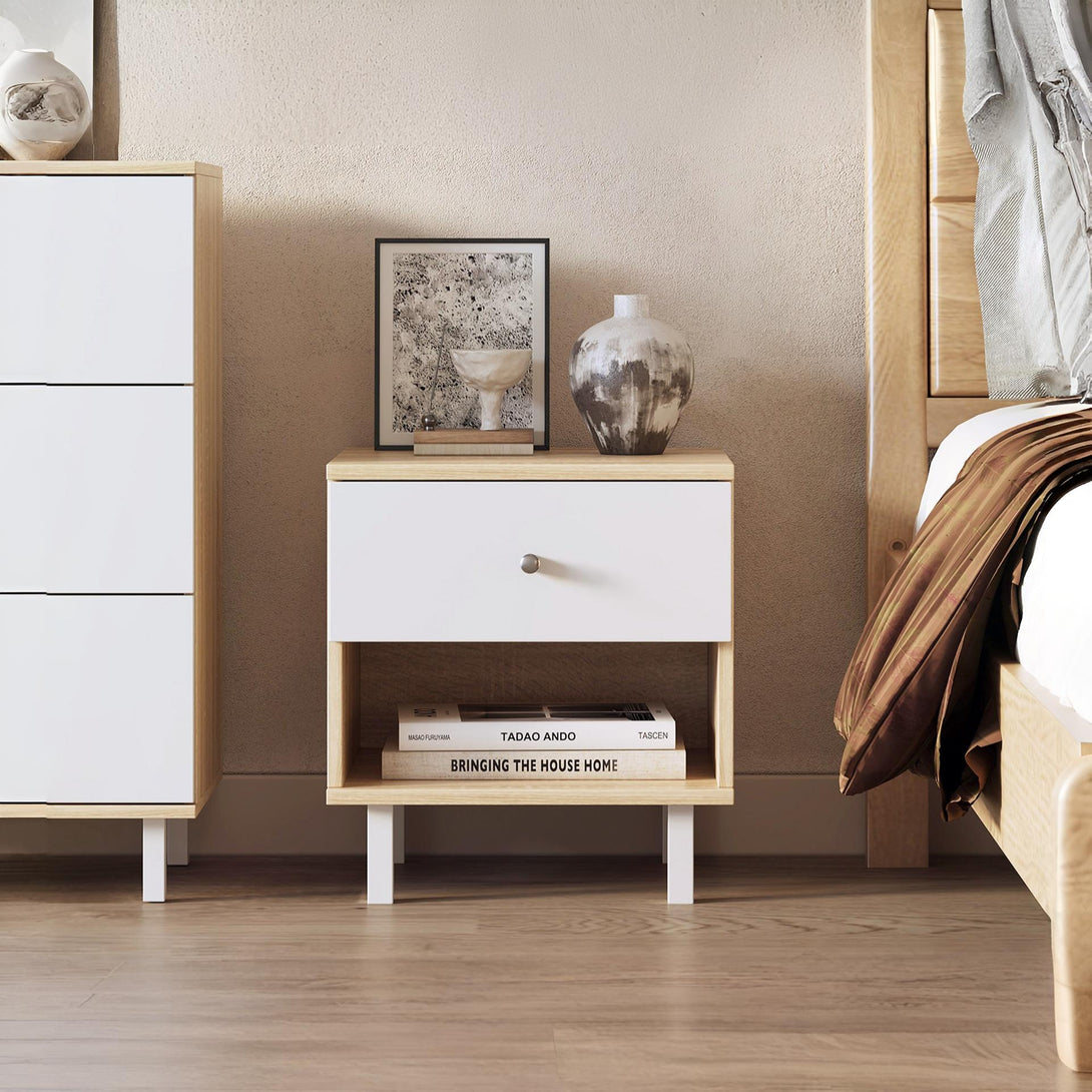 Ellis Bedside Table - Oak + White