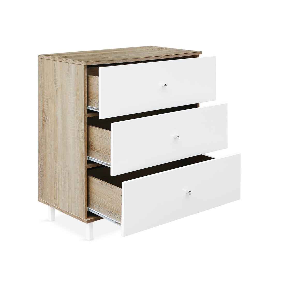 Ellis 3 Drawers Tallboy - Oak + White