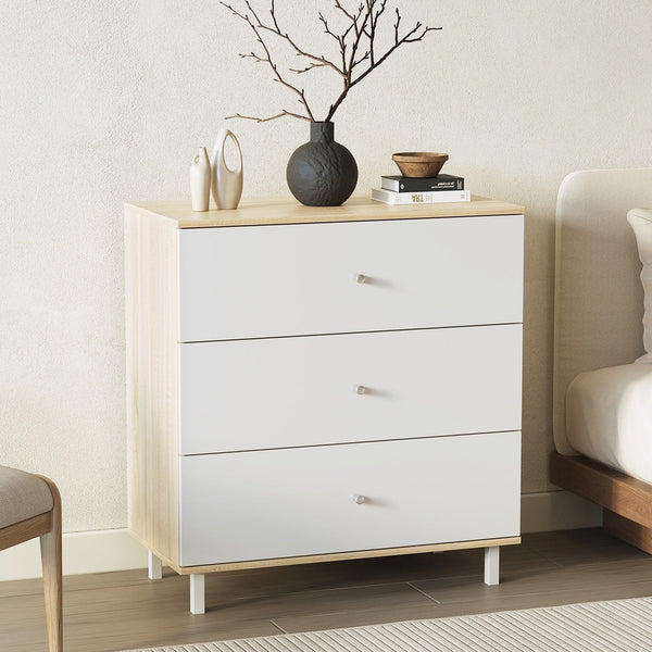 Ellis 3 Drawers Tallboy - Oak + White