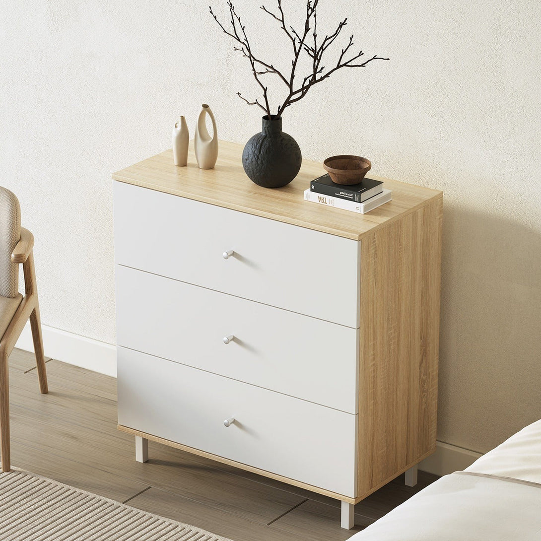 Ellis 3 Drawers Tallboy - Oak + White
