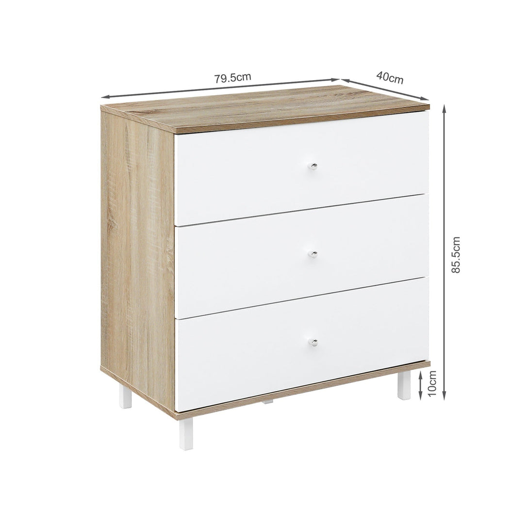 Ellis 3 Drawers Tallboy - Oak + White