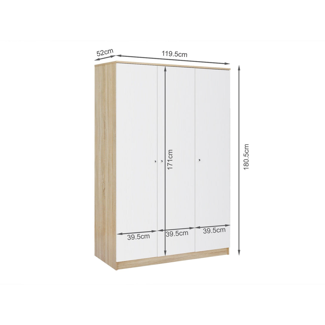 Ellis 3 Door Wardrobe - Oak + White