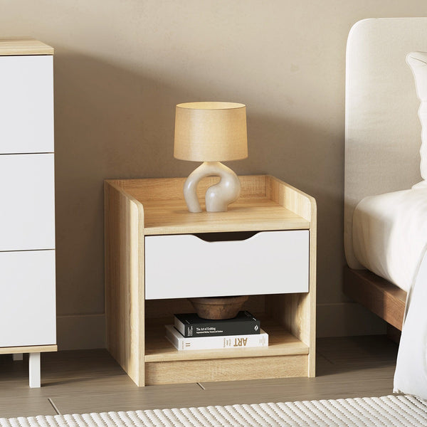 Haley Bedside Table - Oak + White