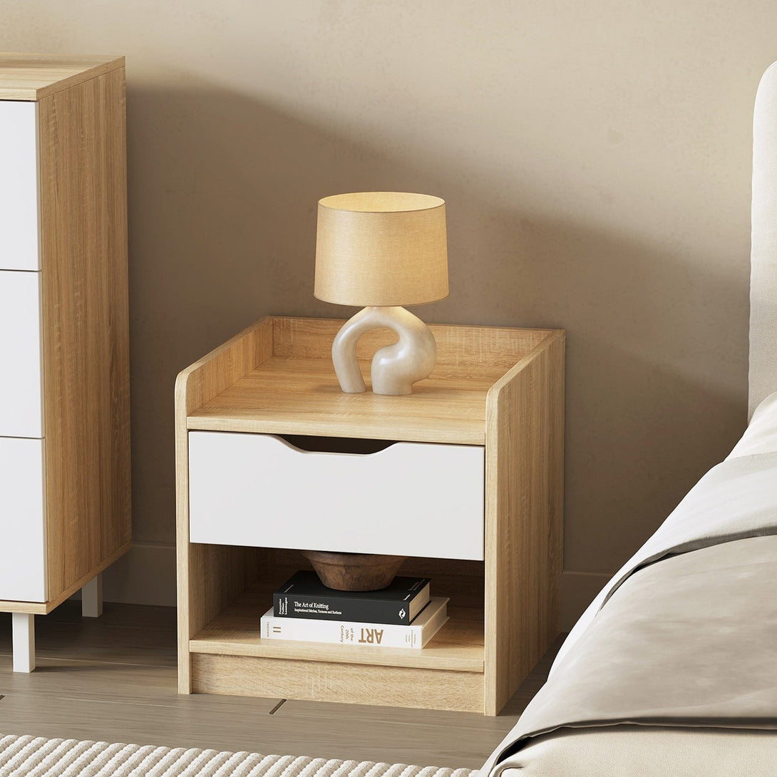 Haley Bedside Table - Oak + White