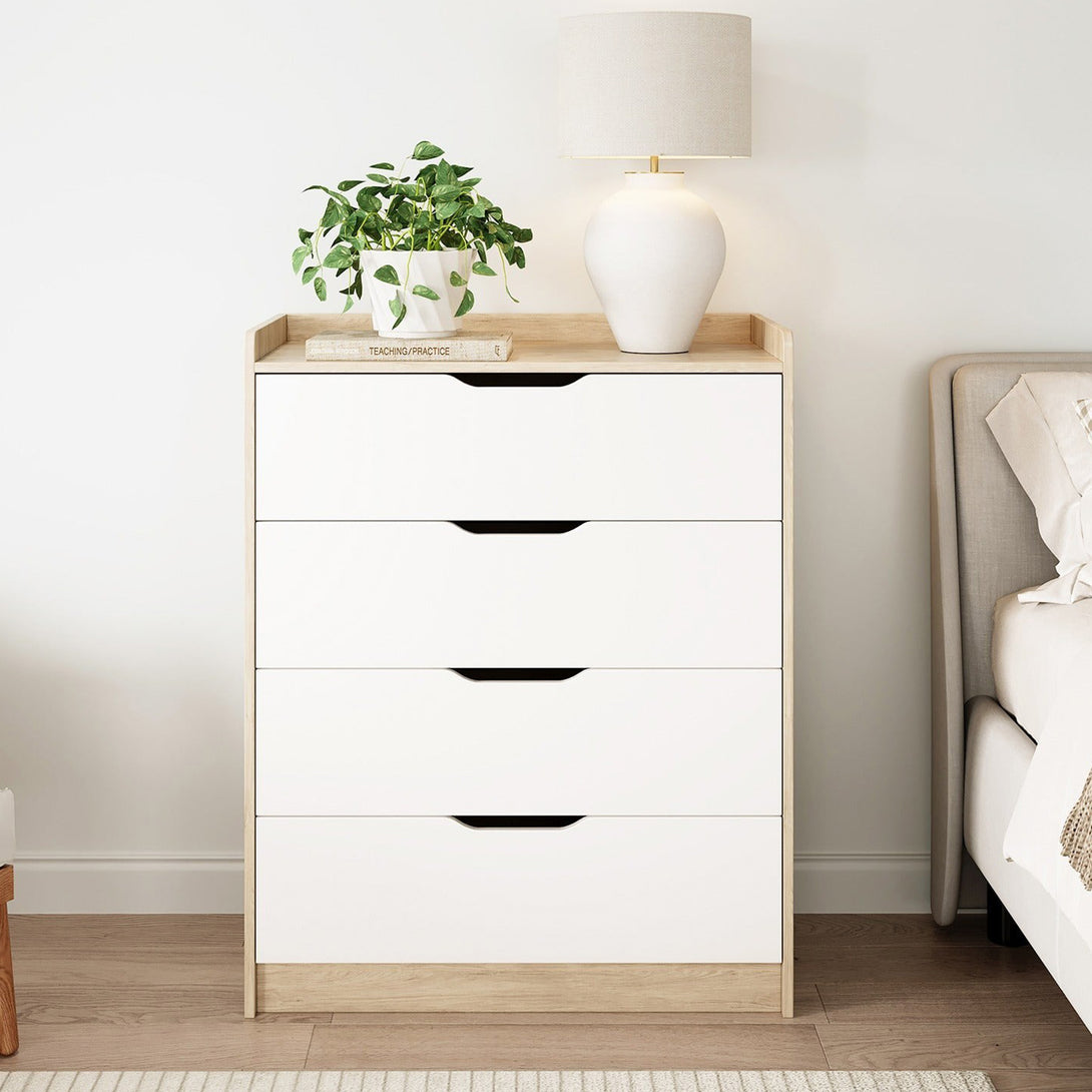 Haley 4 Drawers Tallboy - Oak + White