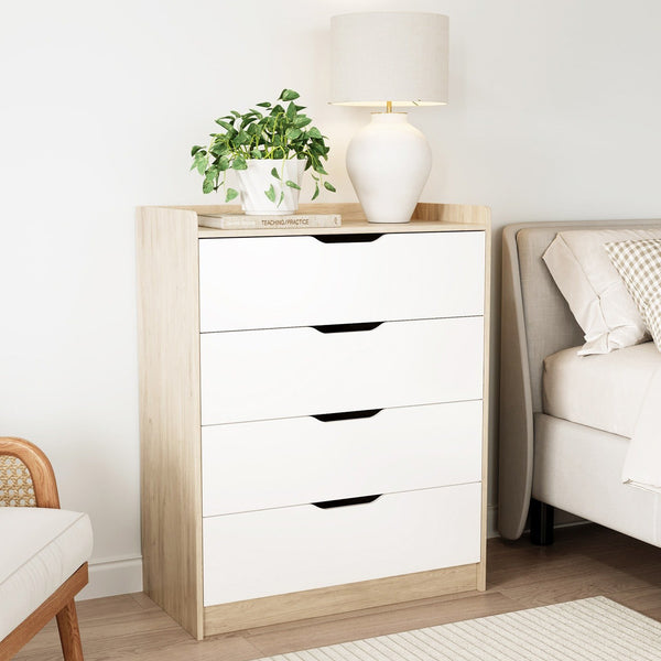 Haley 4 Drawers Tallboy - Oak + White