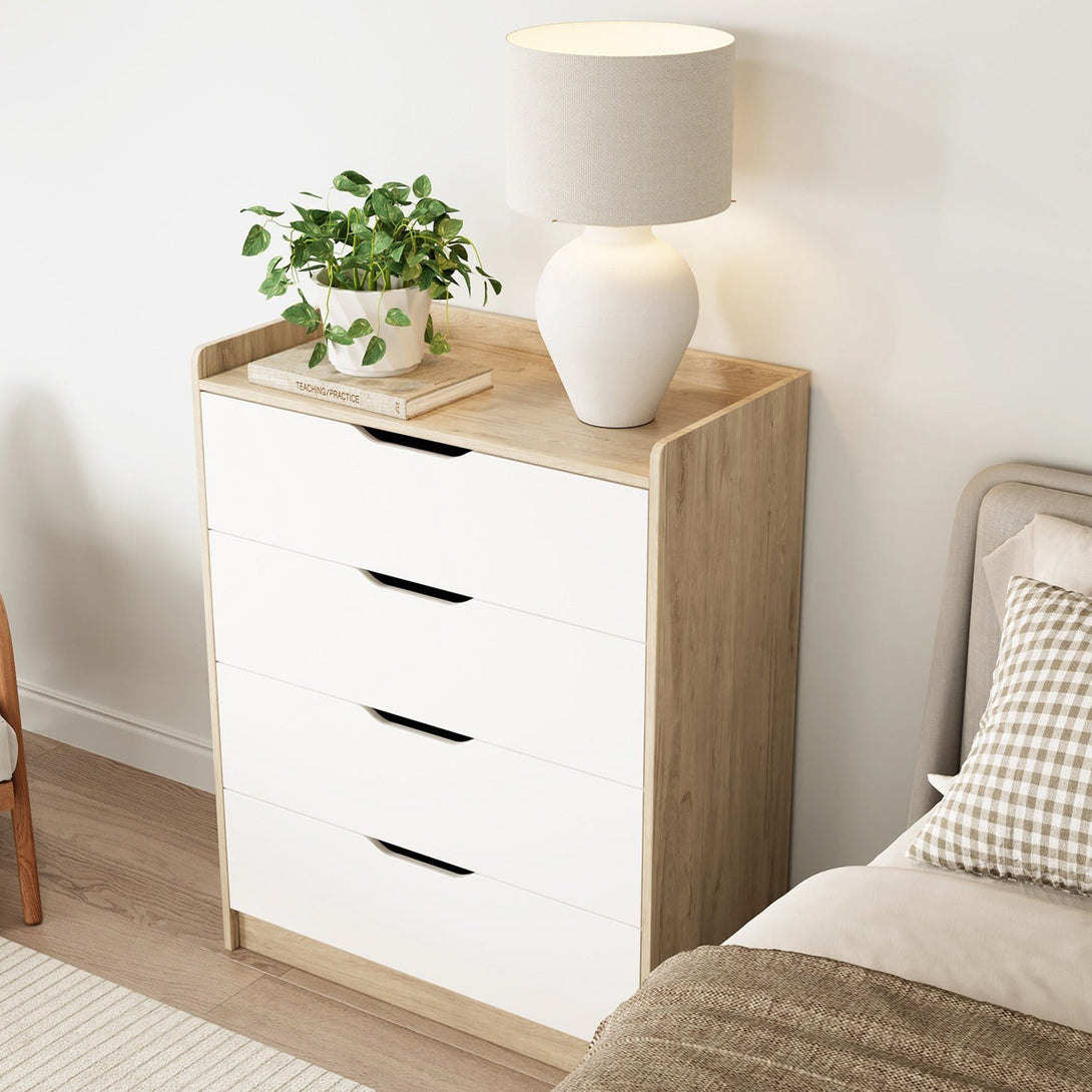 Haley 4 Drawers Tallboy - Oak + White