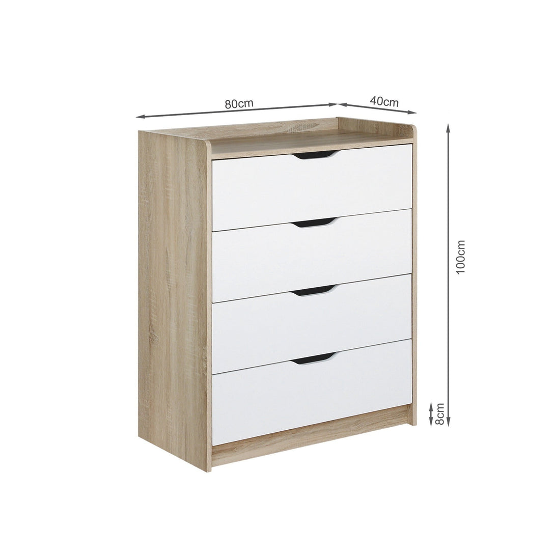 Haley 4 Drawers Tallboy - Oak + White