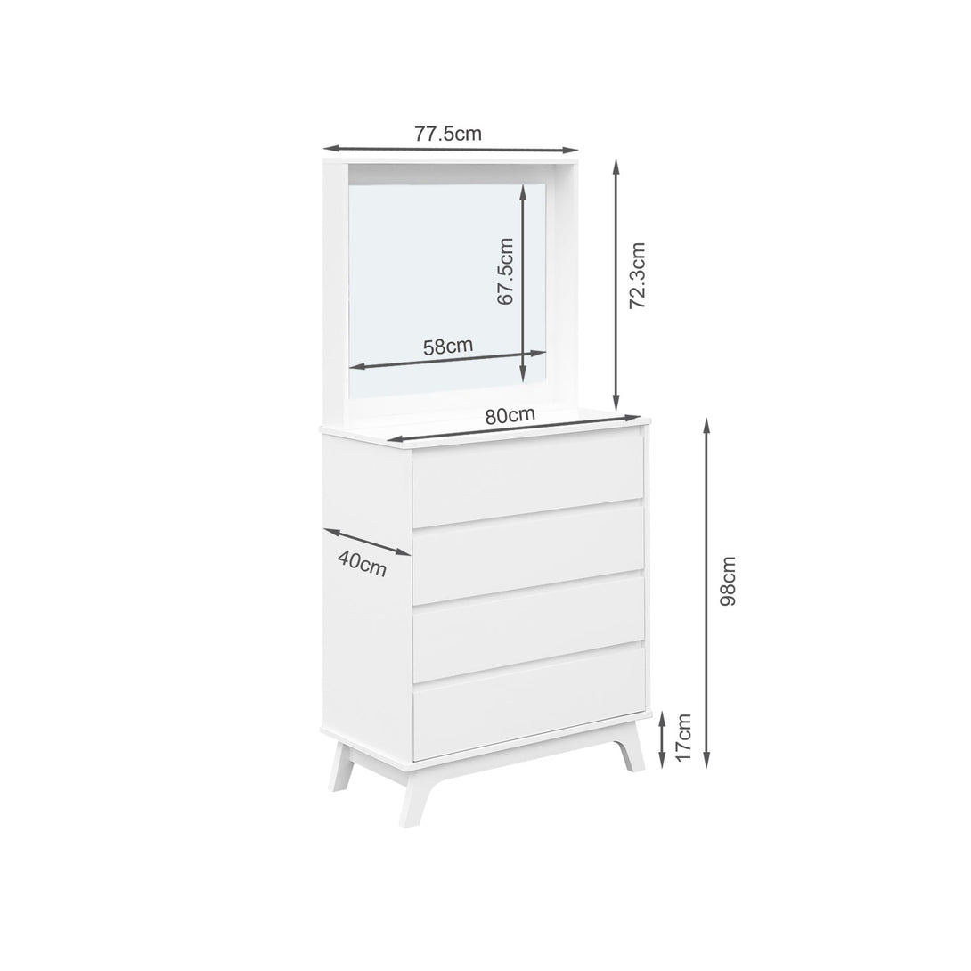 Mason 4 Drawers Dresser with Mirror - White