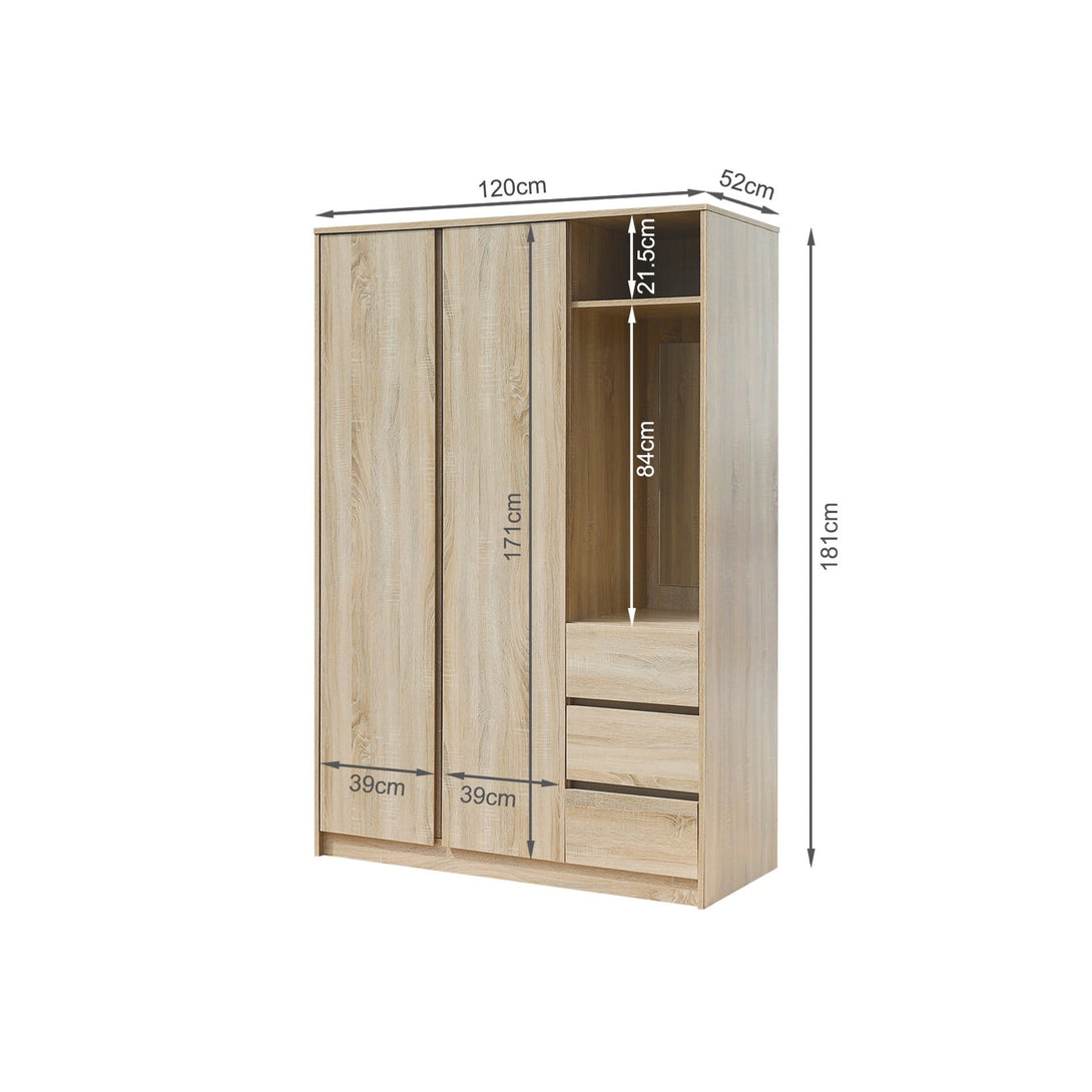 Julia 2 Door Wardrobe With 3 Drawers - Oak